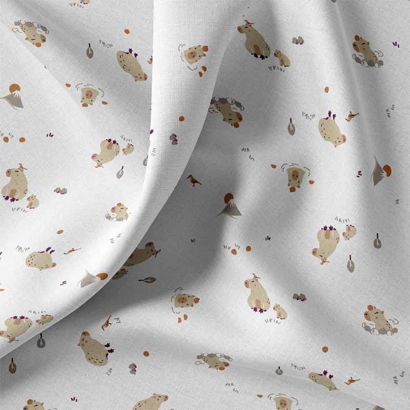Printed Cotton CAPYBARA White / Linen